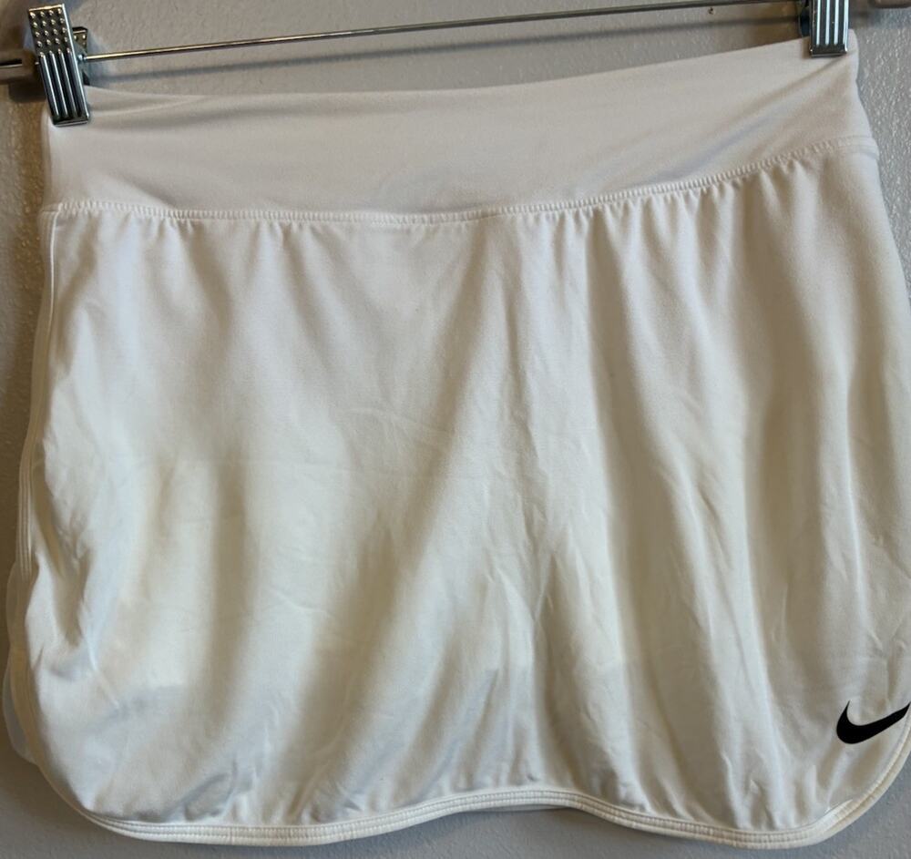 Nike Dri-Fit Tennis Skirt Skort Womens S White NikeCourt Swoosh Stretch Sporty
